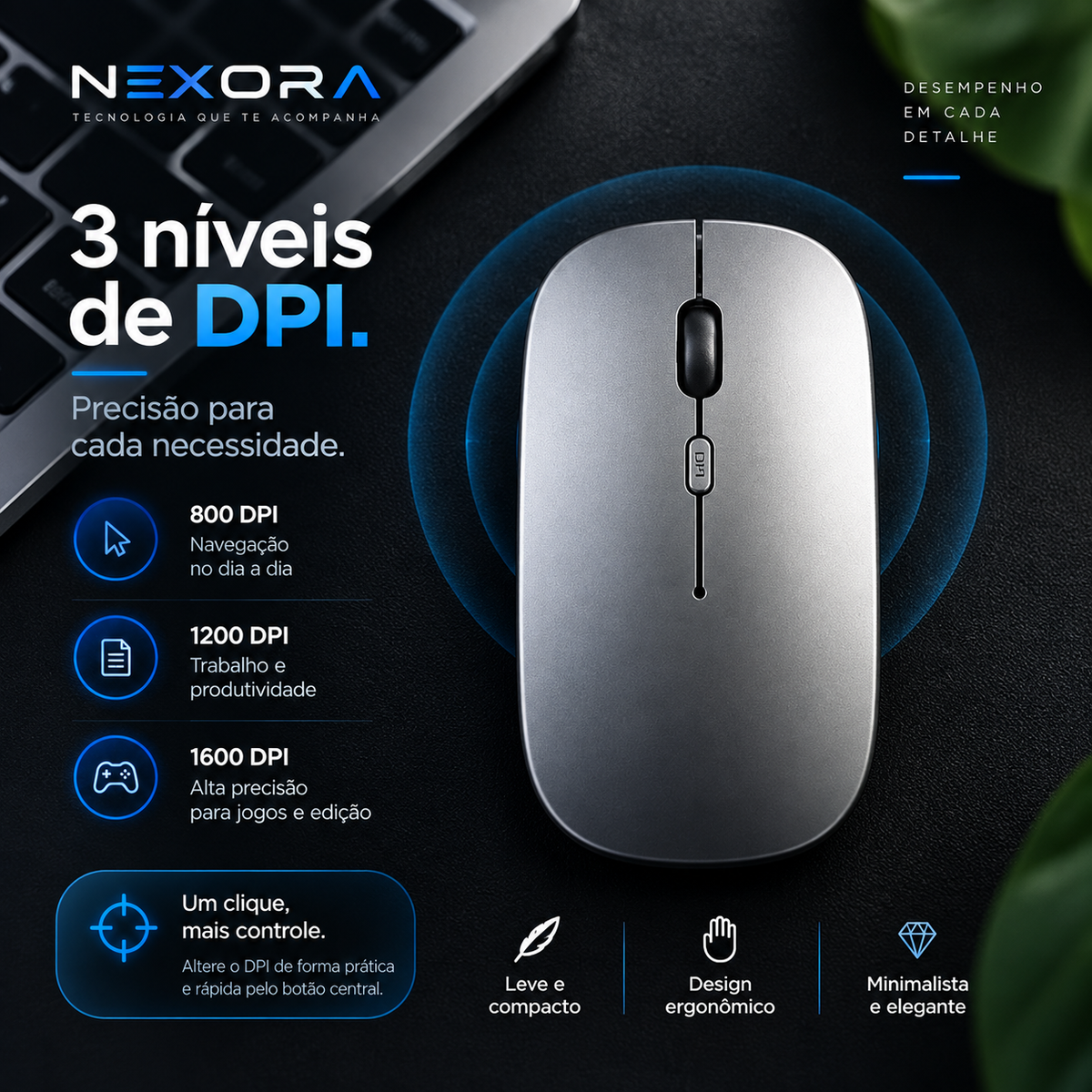 Mouse Recarregável Wireless