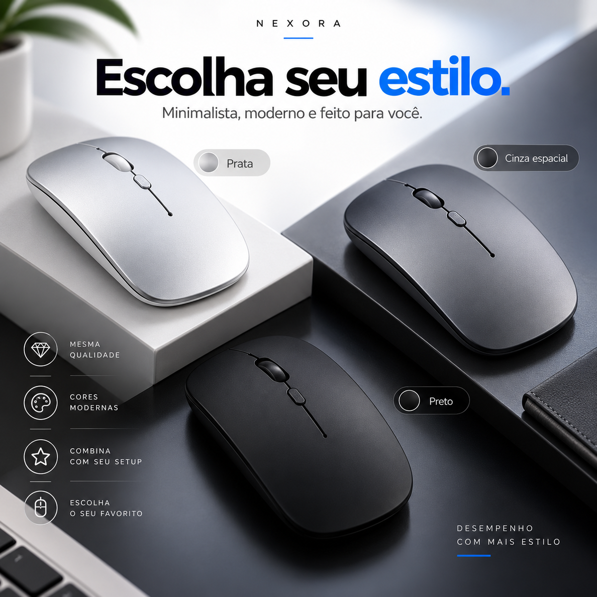 Mouse Recarregável Wireless