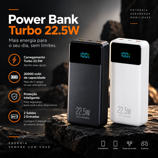 Power Bank Turbo 22.5W - Disponível em Preto, Branco, Azul e Roxo